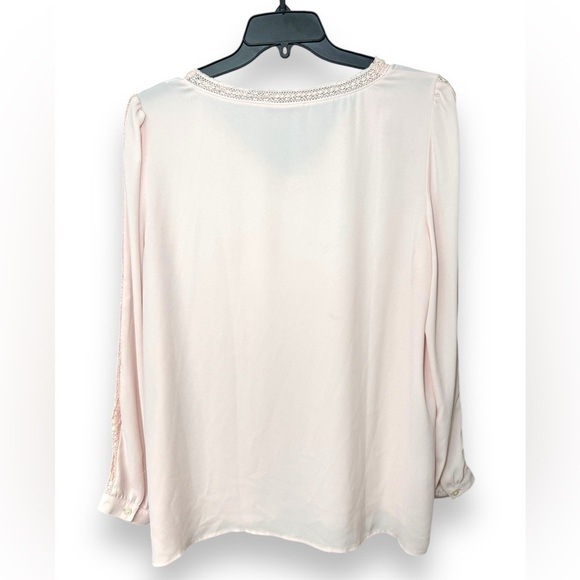 Ann Taylor LOFT Pink Sheer V-Neck Lace Trim Long Sleeve Top | Women’s Size XXL - Picture 2 of 8